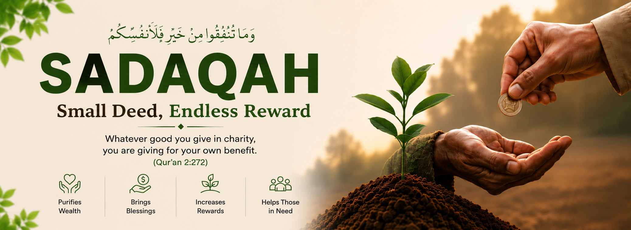 Hands holding coins for charity